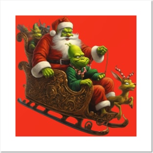 Green Santa and His Mischievous Crew Posters and Art